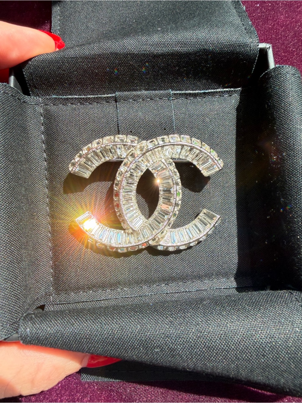 CHANEL Crystal Double C Brooch - Silver and Clear